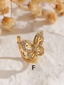 1 Pc Minimalist Stylish Ear Cuff Clip-On Earrings For Women, Copper Plated Inlaid Diamonds Double Layer Earclips, Unique High-End Design, Punk Chic - Yellow Gold - View 21