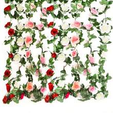 Cordão De Flores Primavera Outono 2m Artificial Plantas Folhagem Rosas - Pink - Visão 4