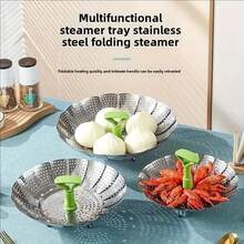 1 قطعة صندوق بخار متعدد الوظائف من الستانلس ستيل للطبخ المنزلي، سلة لتصريف الفاكهة قابلة للطي، صينية بخار الكعك المنزلي متعددة الاستخدامات، اكسسوارات المطبخ