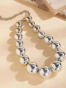 1pc Punk Style Exaggerated Fashion Geometric Bead Necklace, Suitable For Women Collar Necklace - Silver - View 2