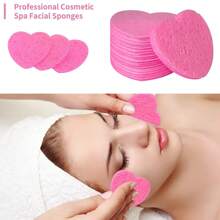 3件/8件/36件/50件压缩天然洁面海绵，由木浆泡沫制成，用于面部清洁、户外旅行和家庭卸妆，粉色