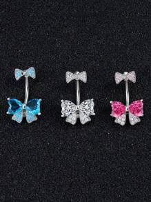 Joyería de verano para dama - Anillo de ombligo con lazo rosado, diamante y diseño perforado, 1 pieza, para decoración de playa y vacaciones