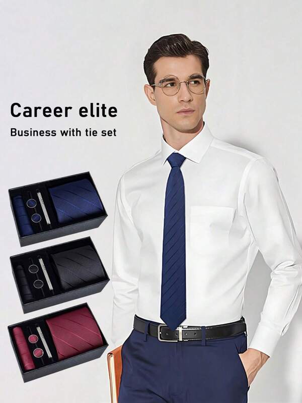 Juego de corbatas para hombre, corbata de negocios, corbata formal, clip de corbata, gemelos, pañuelo de bolsillo, caja de regalo, corbata hecha a mano, corbata de patrón tonal, accesorios elegantes de unicolor, regalo, Día de San Valentín, regalo de cumpleaños
