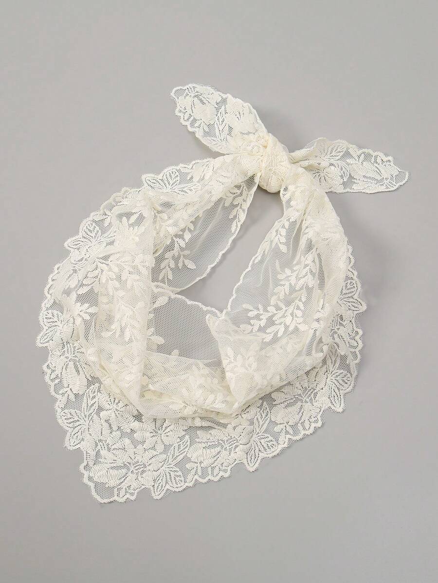 1pc Floral Lace Trim Triangular Scarf For Dress - Multicolor - View 1