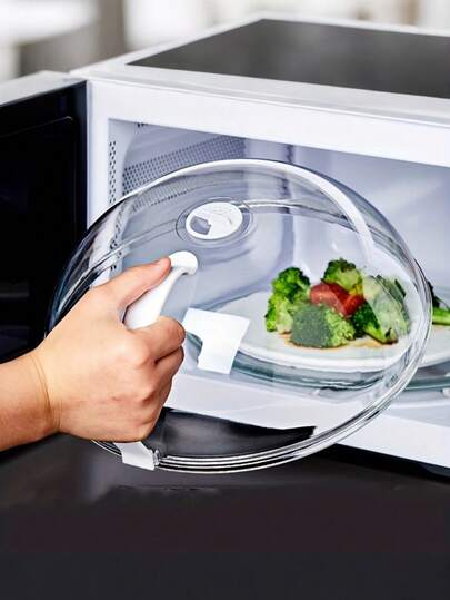 1pc Microwave Food Cover, Transparent Splatter Guard, Microwave Oven Heating Specialized Cover With Steam Vent, Easy Grip, Suitable For Microwave Oven And Kitchen Supplies, RV Kitchen (Random Color/Style)