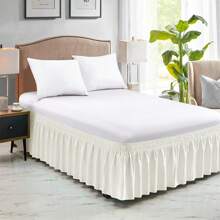 1pc Solid Color Elastic Bed Skirt, Wrap Around Bed Skirt, Soft Bed Cover, Ruffled Lace Bed Skirt, Cotton Comfortable Skin-Friendly Durable