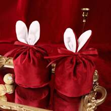 5pcs Velvet Tassel Drawstring Pouches With Cute Rabbit Ears, Wedding Candy Bags, Marriage Ceremony Favor Bags, Little Gift Bags With Ribbons