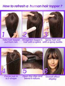 #4/27 巧克力棕色，浅棕色挑染，直发人发T型发夹，女士刘海，真人发，真人发，女士假发，8英寸10英寸真人发夹，稀疏头发用发夹 - S4/27 - 查看 8