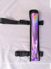 1 Stück Hologramm Handventilator Tasche mit verstellbarem Riemen, neue Kung Fu Tai Chi Fächer Tasche, Oberschenkeltasche, silber-schwarzer Blitz rosa Outdoor Sport Aktivität Tasche, Musikfestival große Karnevalsparty reflektierende Laser scharfe Tanzfächertasche, tragbare verstellbare faltbare Fächertasche, stilvoller Partyzubehör für Frauen, reflektierendes irisierendes Design, geeignet für Fanpartys, Discotanz, Heimdekoration und viele Anlässe