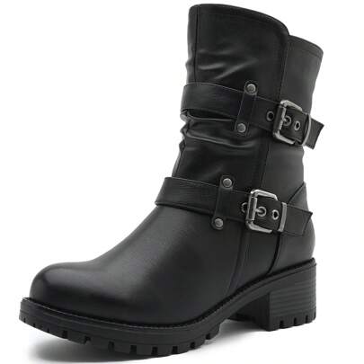 GLOBALWIN Fashion Ankle Boots For Women Women's Biker Boots Low Heel Motorcycle Boots Fall Boots Halloween Season