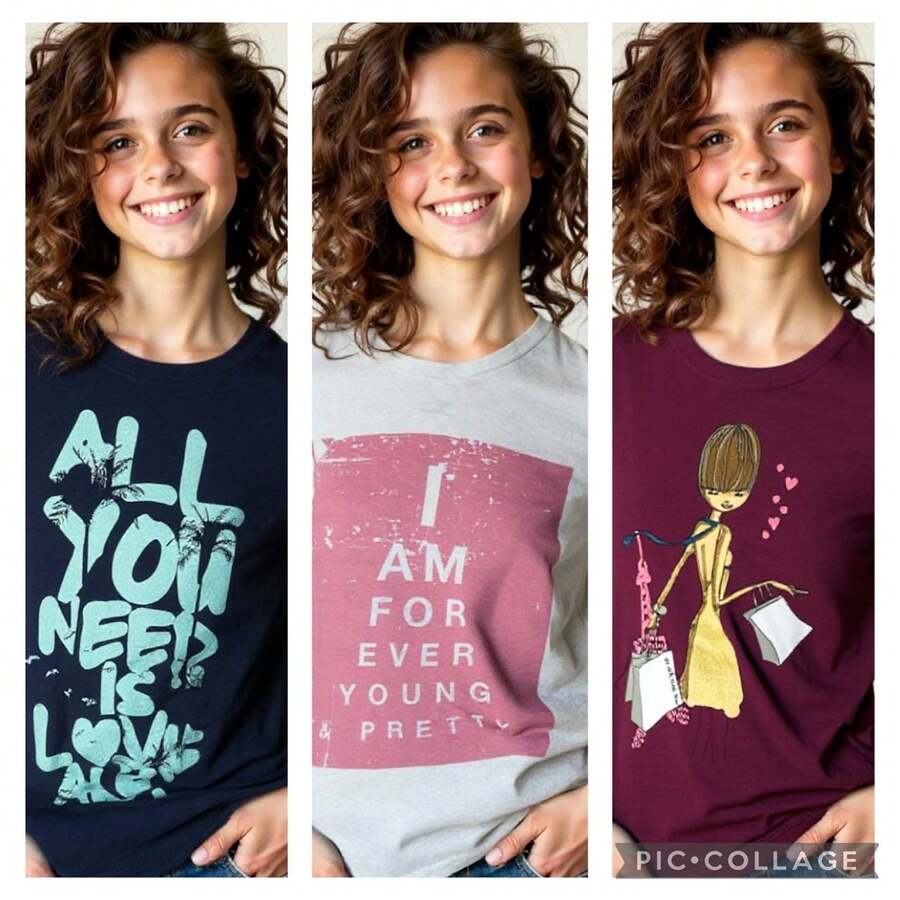 Set 3 Playeras para Niña de 14 Años – Manga Corta en Morado, Blanco y Azul Marino | Ropa Juvenil Básica y Confortable - Multicolor - Ver 1