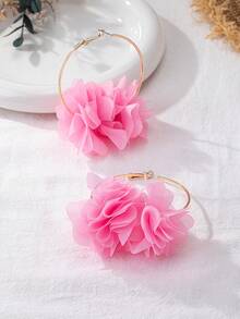 2pcs/Set Bohemian Style Black Floral Fabric Earrings, Suitable For Women's Party And Holiday Gifts - Pink - View 5