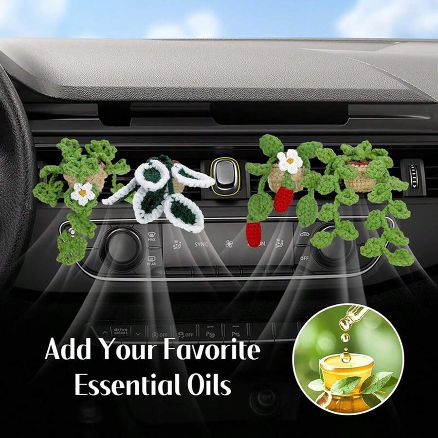 1pc Handmade Knitted Car Vent Hanging Basket, Car Decor Vent Clip Ornament, Gift For Car Vent Planter - A - View 1