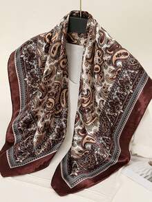 Women Square Satin Head Scarves Satin Bandanas Headband Scarves Silk Feeling Scarf Boho Headwear - Khaki - View 2