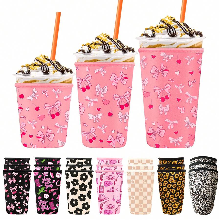 3pcs Reusable Neoprene Iced Coffee Cup Sleeve, Fits Large Cups, Compatible With Various Brands Of Iced Tea And Coffee Cups, Suitable For Hot And Cold Drinks, Great For Valentine's Day - Multicolor - View 1