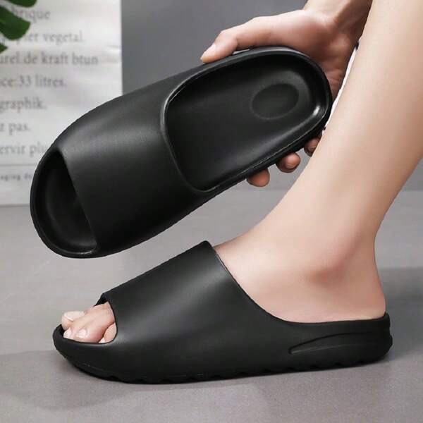 Men's Spring/Summer Round Toe Slip-On House Slippers For Chef/Doctor/Nurse/Worker, Black, Non-Slip Outdoor Beach Slides, Plus Size, Unisex Lightweight Sandals
