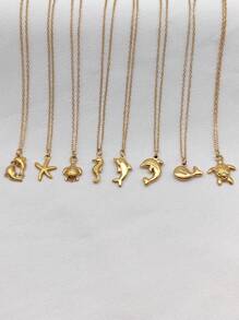 Colar com pingente de elemento oceano banhado a ouro e aço inoxidável, design minimalista elegante, versátil para uso diário, praia, presentes, casais