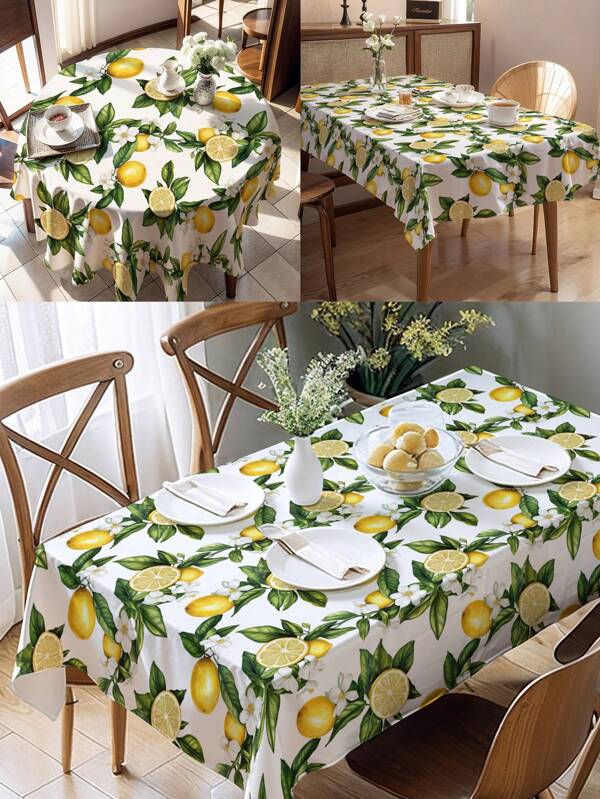 1 pièce Nappe à motif citron, style moderne, convient pour la décoration de cuisine et salle à manger au printemps/été. Disponible en tailles rondes/rectangulaires. Matériau en polyester. Convient pour les fêtes d'intérieur/extérieur, les vacances et la décoration d'intérieur