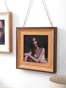 1pc Light Walnut Triple 4-Inch Simple Creative Rope Memorial Photo Frame, Suitable For Hallway, Bedroom, Office, Mother's Day Gift