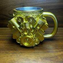 1pc V Engines Stainless Steel Cup, Resin Engine Design Mug - Multicolor - View 4