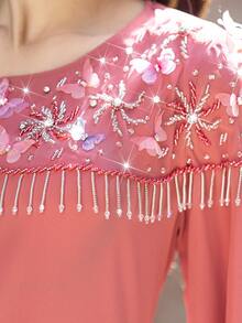 Handmade Embellished Butterfly Tassel Detail Evening Gown, Fashion Party Dress, Modest