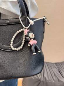 HXXOOS Acessório de Bolsa Corrente de Pérolas Falsas Y2K - Chaveiro Fofo com Laço Rosa, Pingente Estético Kawaii para Mulheres, Adolescentes, Decoração de Mochila e Bolsa, Ótima Ideia de Presente Cordão