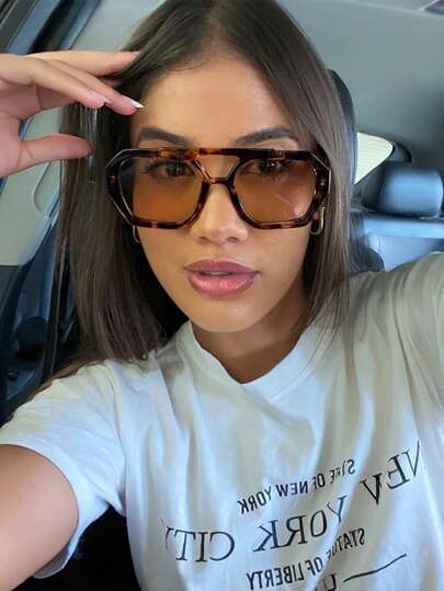 1 Stück polygonale geometrische kleine Rahmen Doppelbalken Damen modische Brille, hochwertig und exquisit, geeignet für verschiedene Anlässe wie Sommerstrand, Outdoor, Reisen