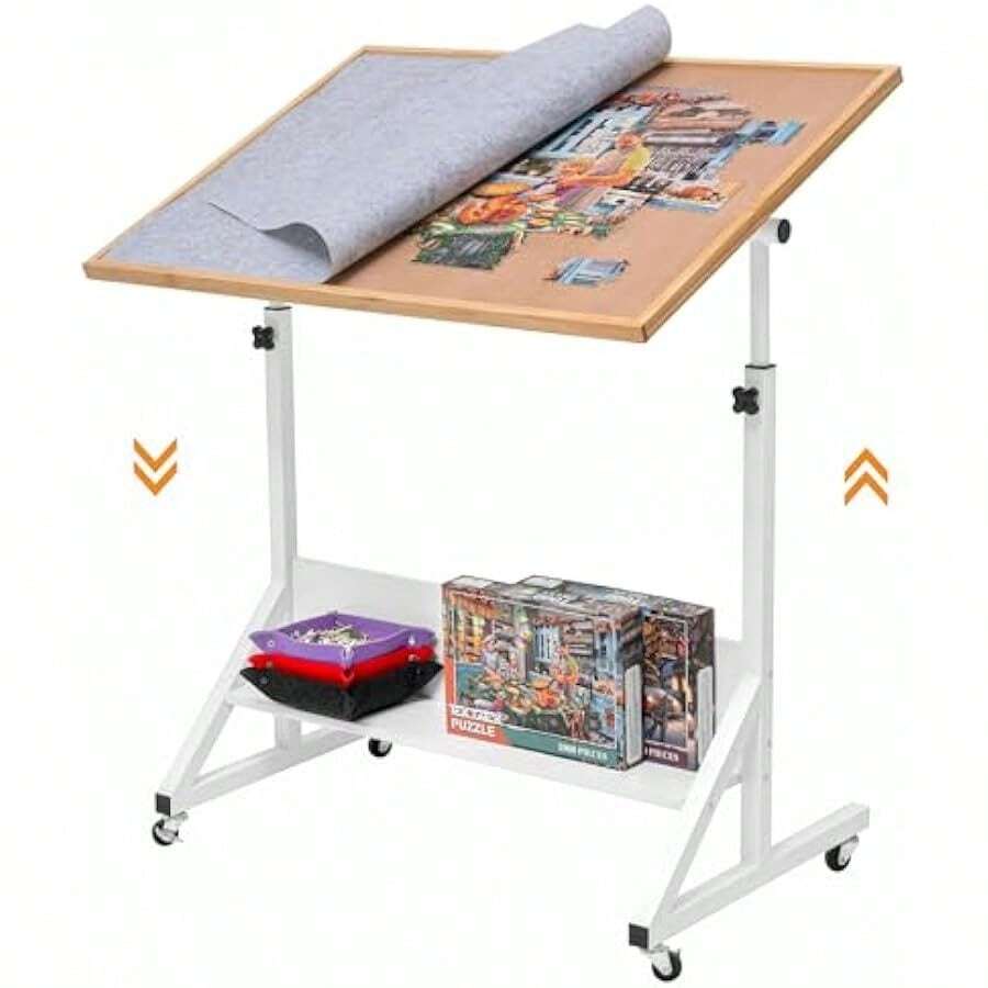Tektalk Jigsaw Puzzle Table Puzzle Board With Cover Puzzle Easel Tilting Table With Height Adjustment Enclosed With 4 Wheels For Up To 1500 Pieces