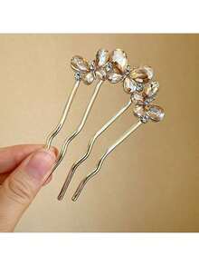 1件优雅时尚韩版闪亮锌合金蝴蝶四爪发夹水晶发卡饰品，适合日常和派对使用，可作发梳、侧梳、学校用品、大学用品、婚礼用品、发饰、头部饰品。 - 彩色 - 查看 4