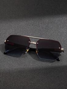 1pc Men's Fashion Cross-Border Double-Bridge Pilot Fashion Glasses, New Style Cycling/Driving Rectangular Frame, Exquisite Half-Frame Glasses