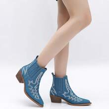 GLOBALWIN Cowboy Boots For Women Pointed Toe Pull On Chelsea Ankle Booties The Western Cowgirl Boots Fall Boots Halloween Season - 藍色 - 查看 2