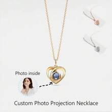 1 Piece Custom Photo Heart Projection Necklace Stainless Steel Pendant Best Friend Gift - Multicolor - View 2