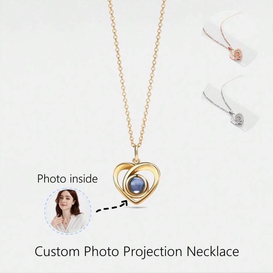 1 Piece Custom Photo Heart Projection Necklace Stainless Steel Pendant Best Friend Gift