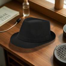 Sombreros fedora de unicolor para hombres y mujeres, gorra de jazz, sombrero de copa, sombrero casual para el sol para uso diario, fiesta y escenario - Negro - Ver 6