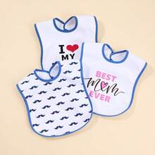 3 piezas de baberos para bebé, con estampado de dibujos animados, con botón a presión, lavables a máquina, de algodón suave, paños para eructos para recién nacidos e infantes - Multicolor - Ver 8