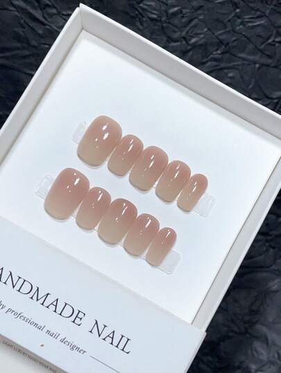 10 Pieces Of Pure Handmade Nail Caps, Short Nail Type Nail Polish, Simple Design Nail Polish, Full Coverage False Nails For French Nail Polish, Yk Nail Polish, Embossed Nail Polish Press On Nails Nail Supplies Nails