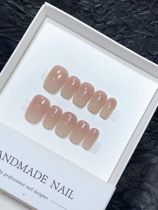 10 piezas de tapas de uñas hechas a mano puras, esmalte de uñas de tipo de uña corta, esmalte de uñas de diseño simple, uñas postizas de cobertura completa para esmalte de uñas francés, esmalte de uñas Yk, esmalte de uñas en relieve para aplicar sobre uñas, suministros para uñas