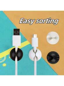 2 piezas de sujetacables de escritorio para organizar cables de datos/auriculares/carga, soporte de cables de mesita de noche, de vuelta a la escuela - Blanco - Ver 3