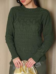 Women's Cold Weather Knit Wool Top Detailed Knit Sweater Basic Premium - xanh quân đội - Xem 2