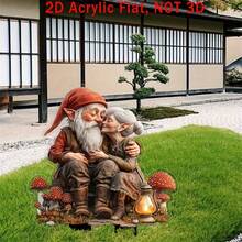 2D Flat, 1pc, Charming Gnome Couple 2D Acrylic Garden Statue, Windproof And Rain Outdoor Decoration, Suitable For Flower Pots, Lawns And Backyards Whimsical Yard Art Ground Insertion, Perfect Mother's Day, Birthday Or Housewarming Gift, 20X16cm, Garden Decoration Stakes, Classic Gnome Design - Multicolor - View 6