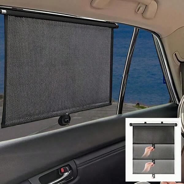 1pc Car Window Sunshade Cover, Retractable Car Roller Sun Shade Curtain For UV And Glare Protection, Automotive Travel Accessory