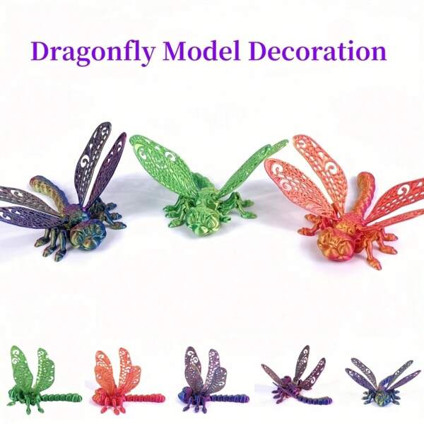 1 pezzo Decorazione divertente 3D a forma di libellula, con giunti mobili, multicolore, ideale per decorare casa e ufficio, regalo perfetto per feste o creativo, libellula, decorazione per ufficio, giochi regalo