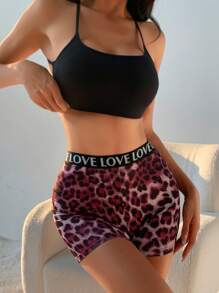 3 PCS Women's High Waist Boxer Shorts Sexy Leopard Print Panties Seamless Letter Belt Briefs Tummy Control &Butt Lifter Stretch Sporty Underwear