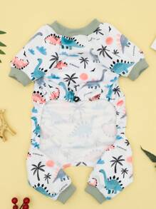 1pc Dinosaur Print Puppy One-Piece Pajamas, Adjustable Fit, Suitable For Small And Medium Dogs