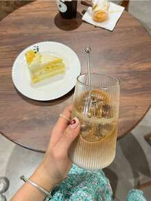 1 Stück gestreifte Glas Kaffeetasse, geeignet für den Heimgebrauch, Frauen, kann Getränke, Milchtee usw. aufnehmen, geeignet für heiße und kalte Getränke, transparent und langanhaltend, ideal als Geburtstagsgeschenk, Heimdekoration, süße personalisierte Geschenke, großvolumige transparente Glasstasse - Transparent - Übersicht 5