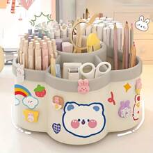 Rotating Desk Organizer, Multi-Compartment Storage Caddy For Stationery, Makeup Brushes, Lipsticks, Eyebrow Pencils - Durable PP Material, Fragrance-Free, Ideal For Dorms And Office Desk Organization