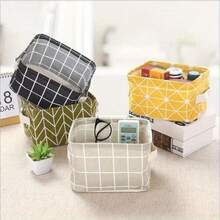 2pcs Multifunctional Cute Floral Print Cotton And Linen Waterproof Desktop Storage Box With Handles, Small Fresh Fabric Storage Basket For Organizing Miscellaneous Items - U03 (2pcs) - View 3