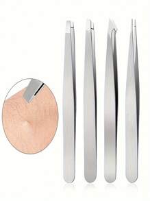 Tweezers Set - 4 Pcs Precision Tweezers Set For Eyebrows,Professional Stainless Steel Tweezers For Eyebrows - Great Precision For Facial Hair, Splinter And Ingrown Hair Removal (Black)12 Black Eyebrow Trimmers