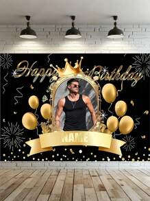 1pc- Custom Happy Birthday Background, Custom Black Gold Theme Printed Poster - Personalized Birthday Party Custom Photo And Name Poster - Suitable For Party Decoration Supplies Birthday Gifts, Gallery Decoration And Photo Booth Props, Party Decoration, Unique Personalized Background Photography And Display, The Perfect Party Decoration, Multi-Functional, Durable, Ornamental, Summer Holiday