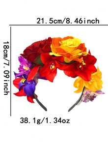 墨西哥亡灵节玫瑰花冠头饰，万圣节派对、海滩派对、舞台表演角色扮演的花卉发饰 - 彩色 - 查看 12